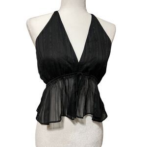 Express Womens Y2K Tank Top Small Black Semi Sheer Strappy Witchy Fairy NEW